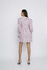 Pink Ditsy Cotton Button-Up Collared Mini-Dress