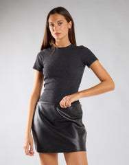 Black Leather Side-Zip Mini Skirt