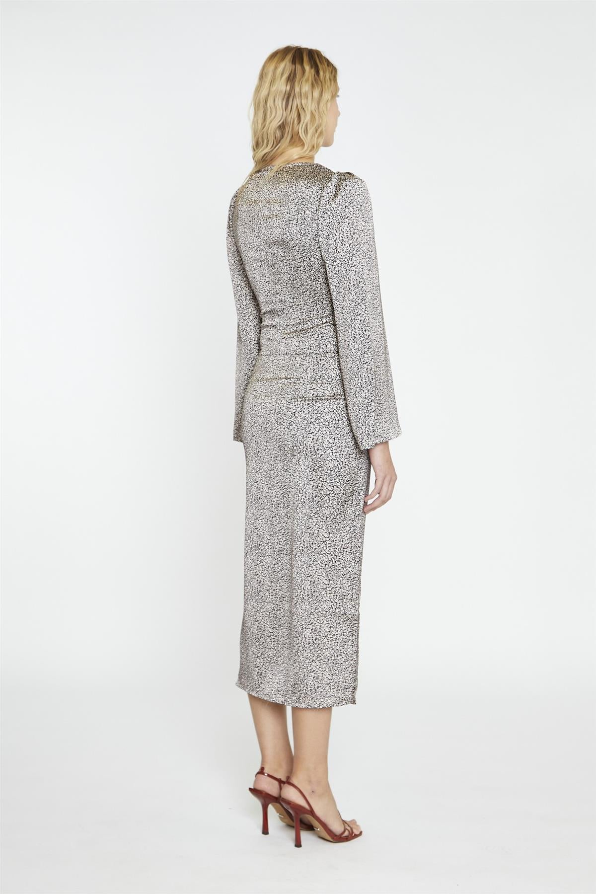 Leopard-Swirl Long-Sleeve Button-front-Top