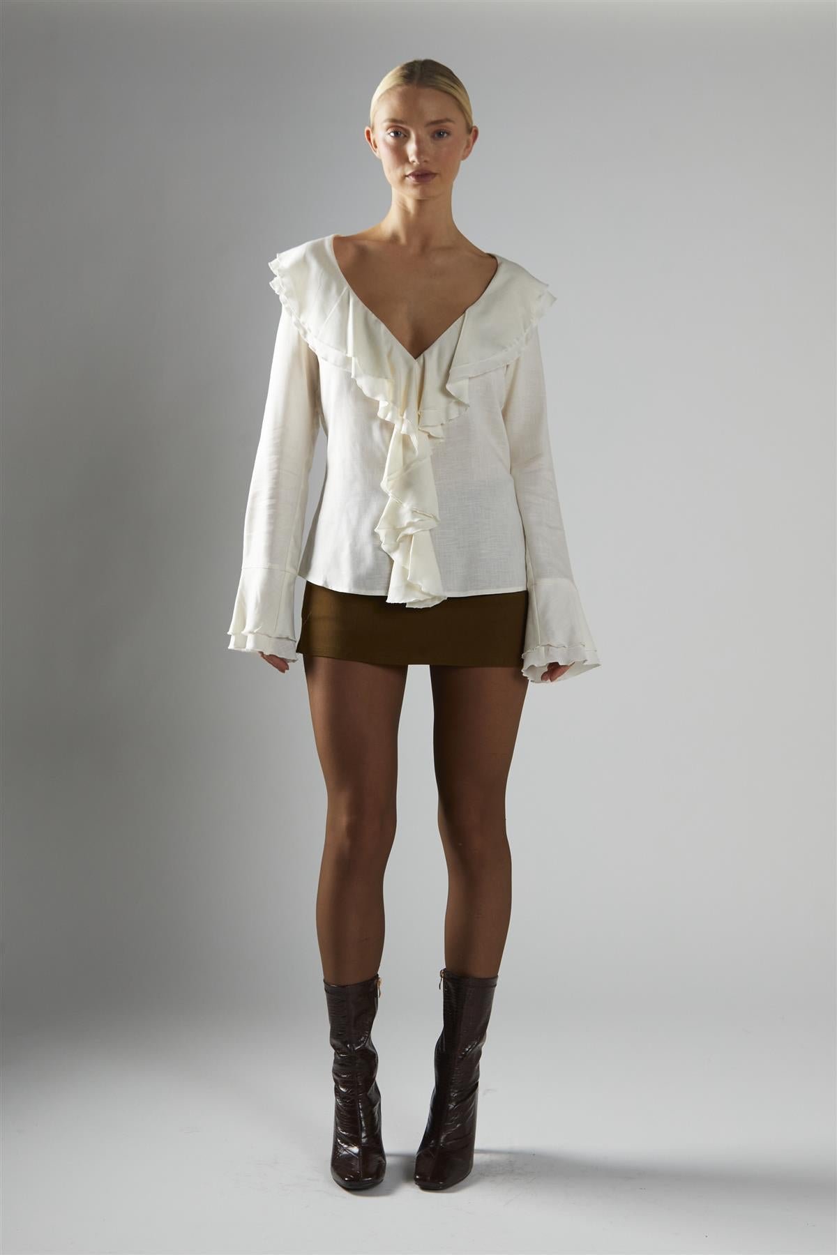 Off-White Ruffle-Front Blouse