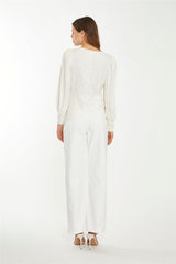 Off White Straight-Leg Ripped Jeans