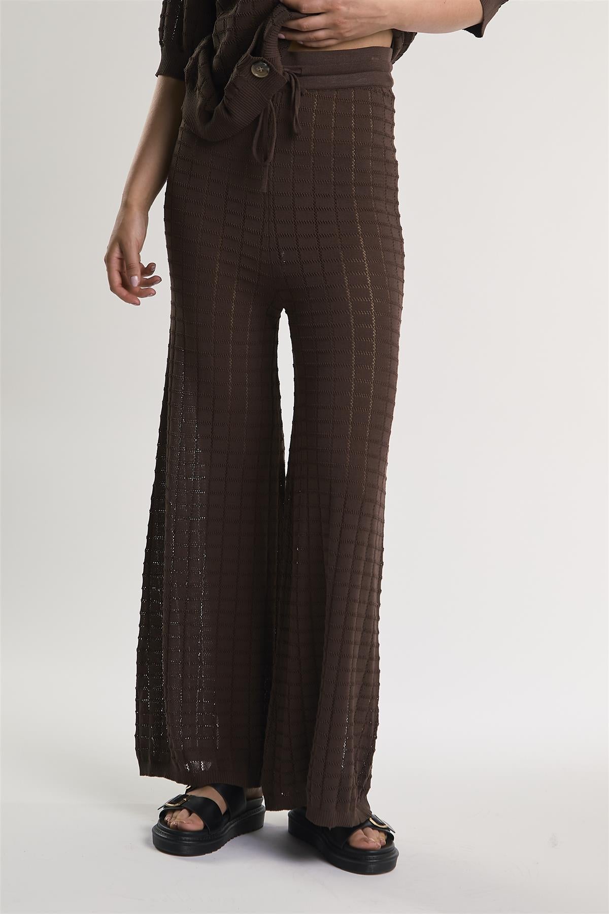 Brown Flared Knit Trousers