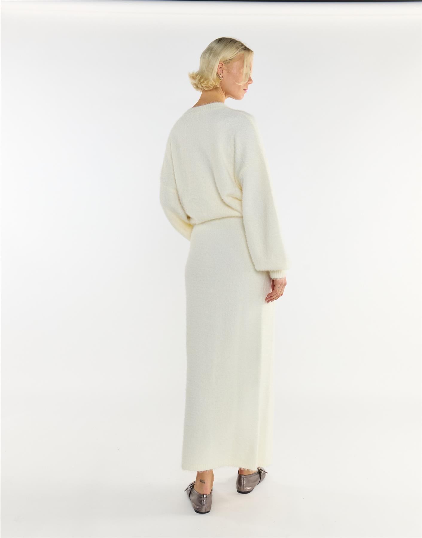 Cream Knitted Maxi Skirt