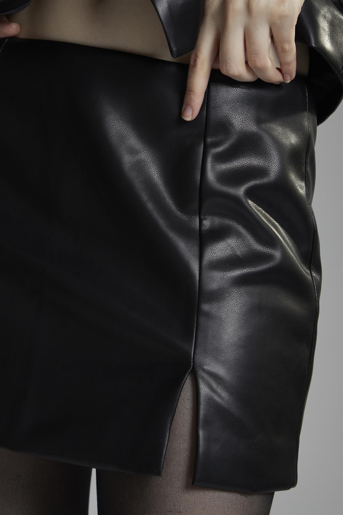 Black Faux-Leather Mini-Skirt