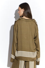Olive Cream Stripe Button Front Shirt
