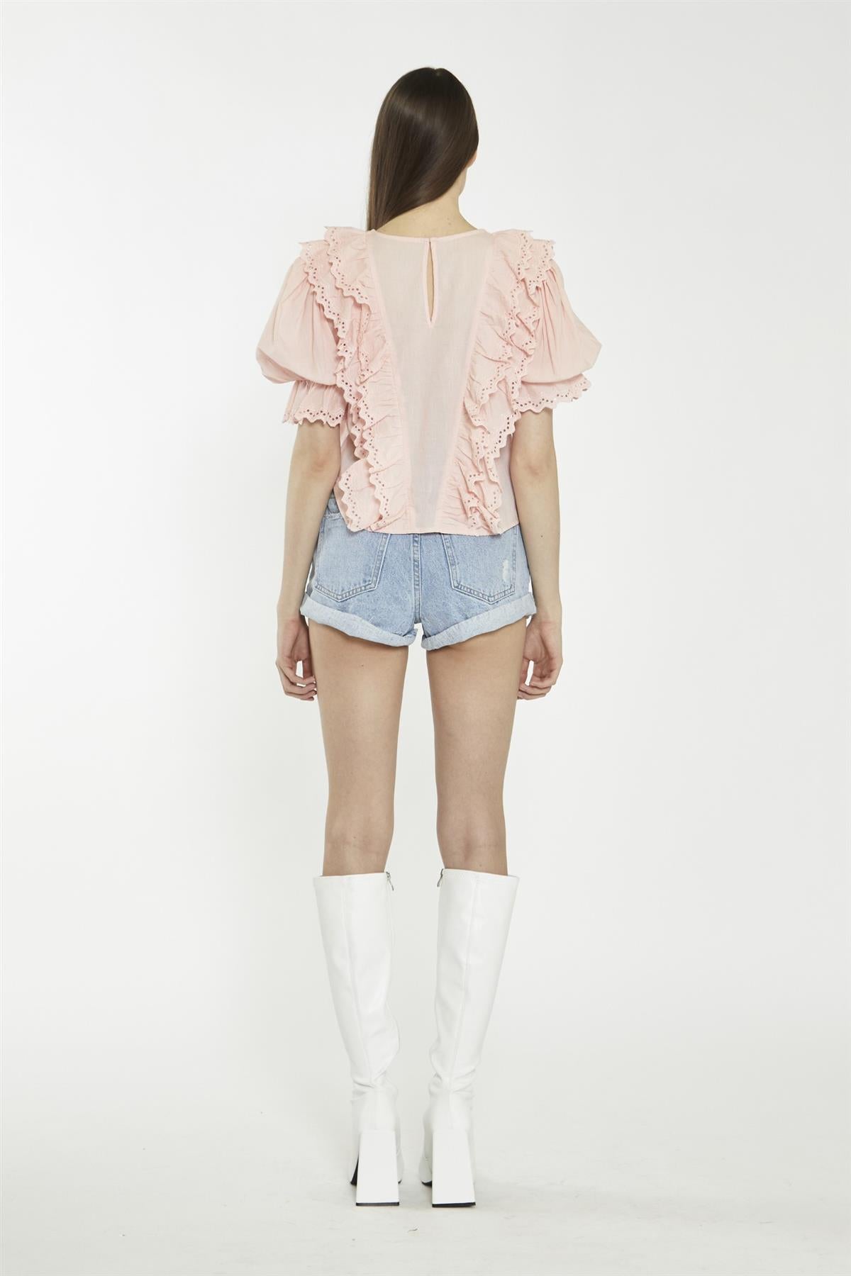 Salmon-Pink Ruffle-Layered Top
