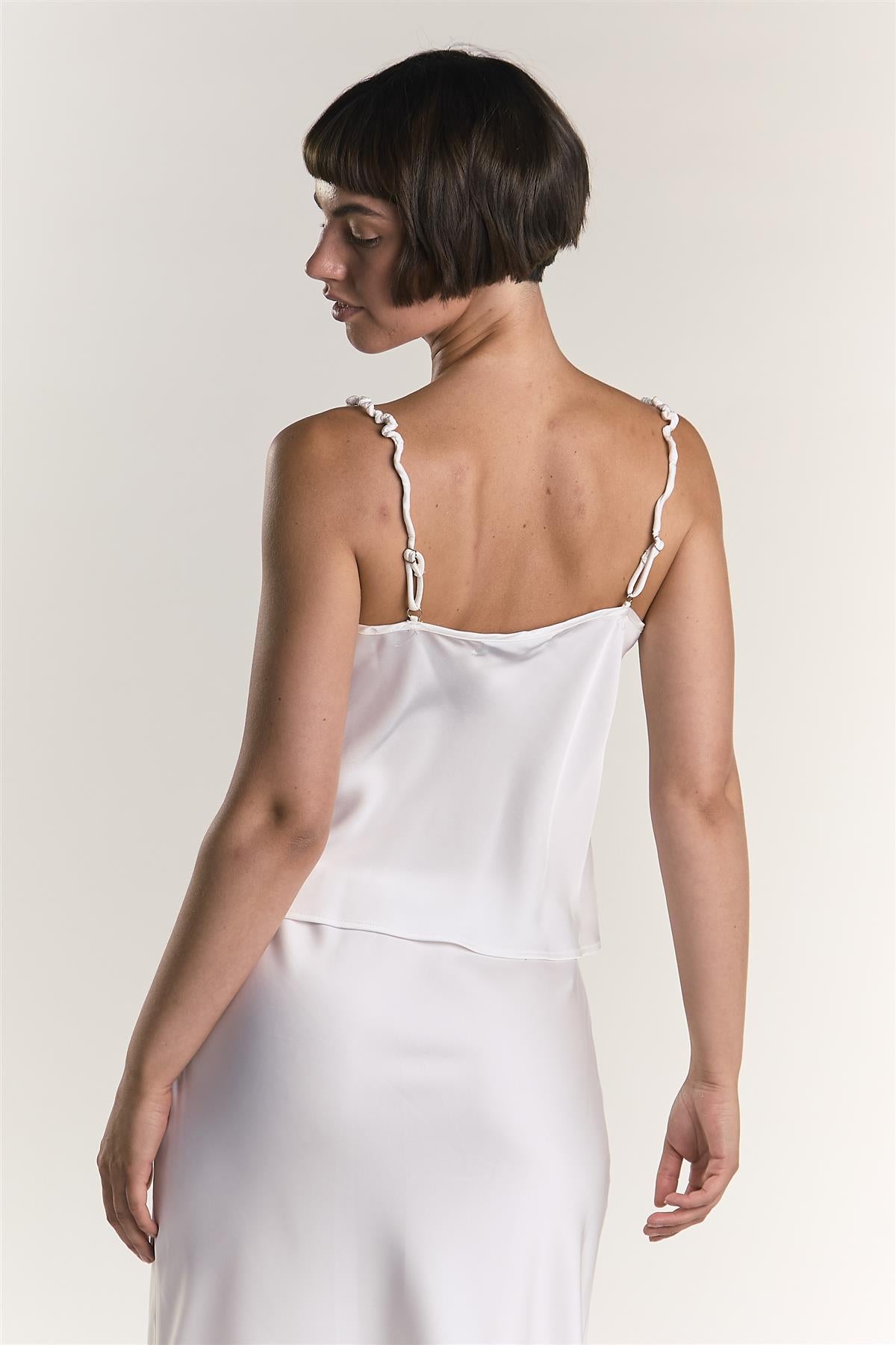 White Satin Cowl Neck Cami Top