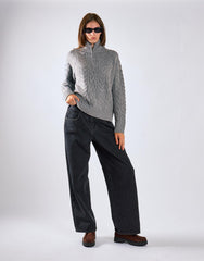 Grey Marl Cable Knit Quarter Zip Jumper