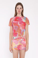 Multi Watercolour Flower Bodycon Cropped Tee