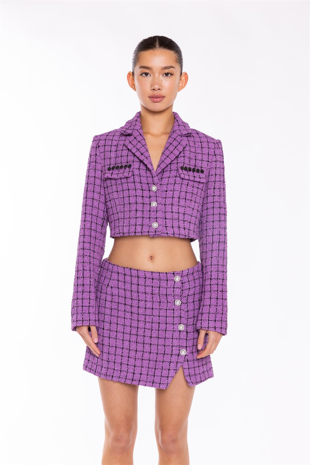 Purple-Check Cropped-Blazer