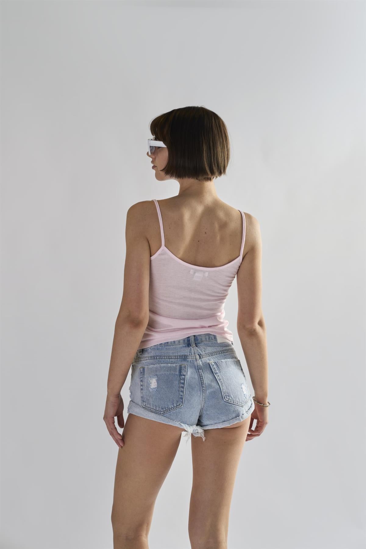 Light Pink Square Neck Vest Tops