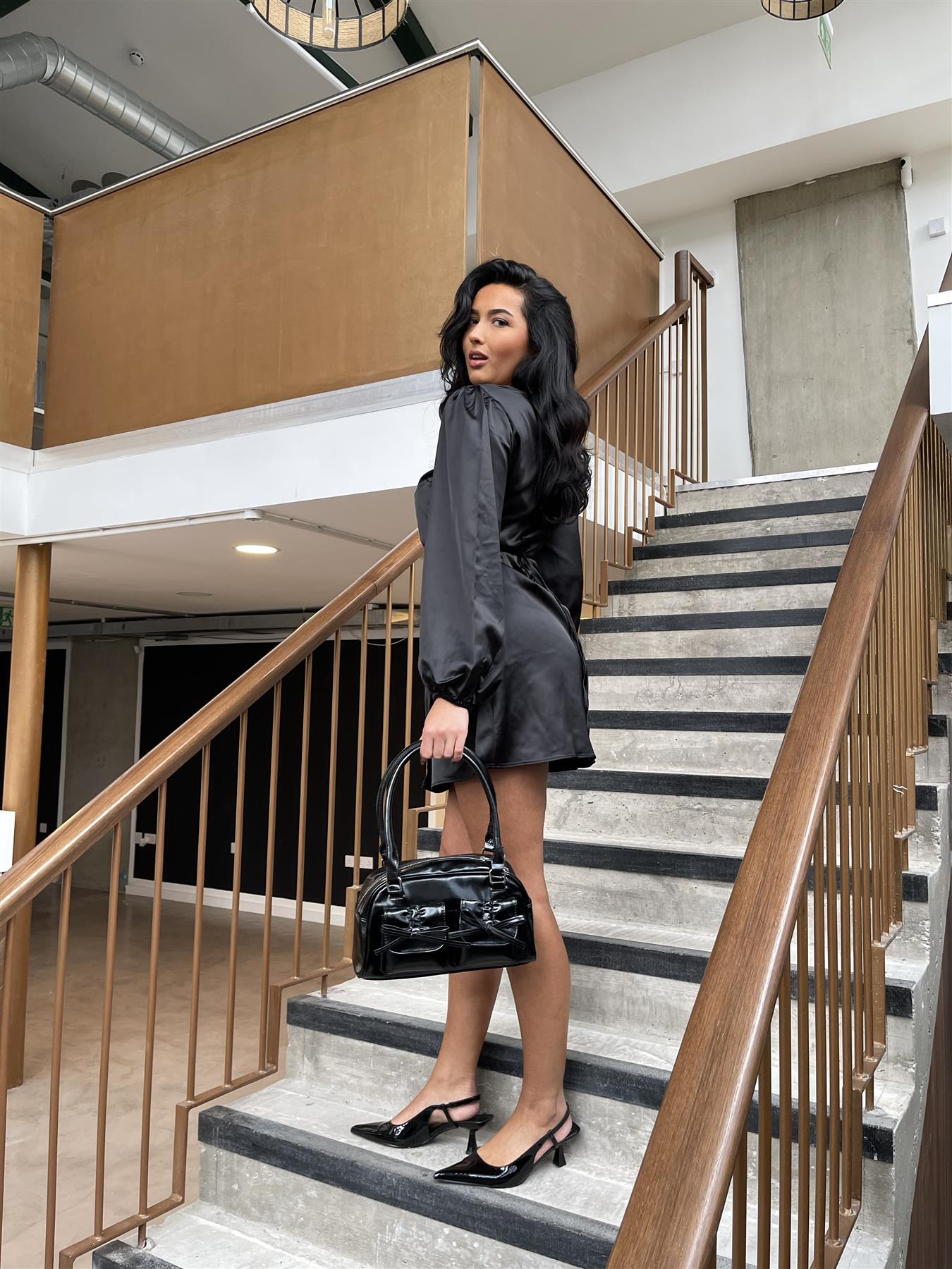 Black Satin Wrap Mini-Dress