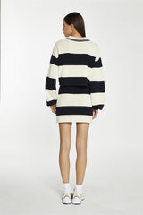 Navy-Cream Bodycon Knitted Mini-Skirt