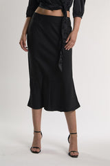 Black Satin Midi-Skirt