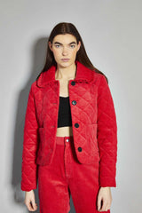 Lollipop-Red Corduroy Collared Padded-Jacket