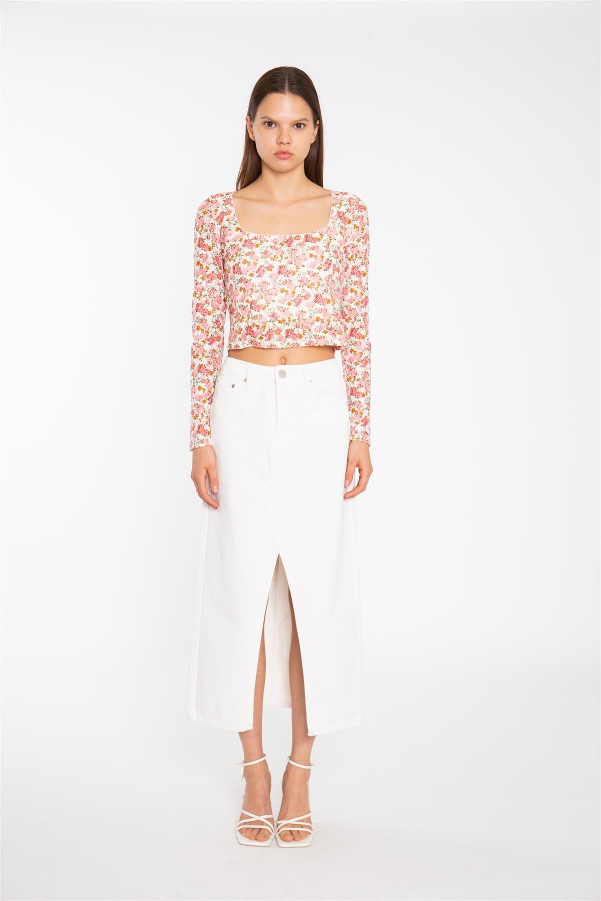 Pink Multi-Floral Lace Bodycon-Top