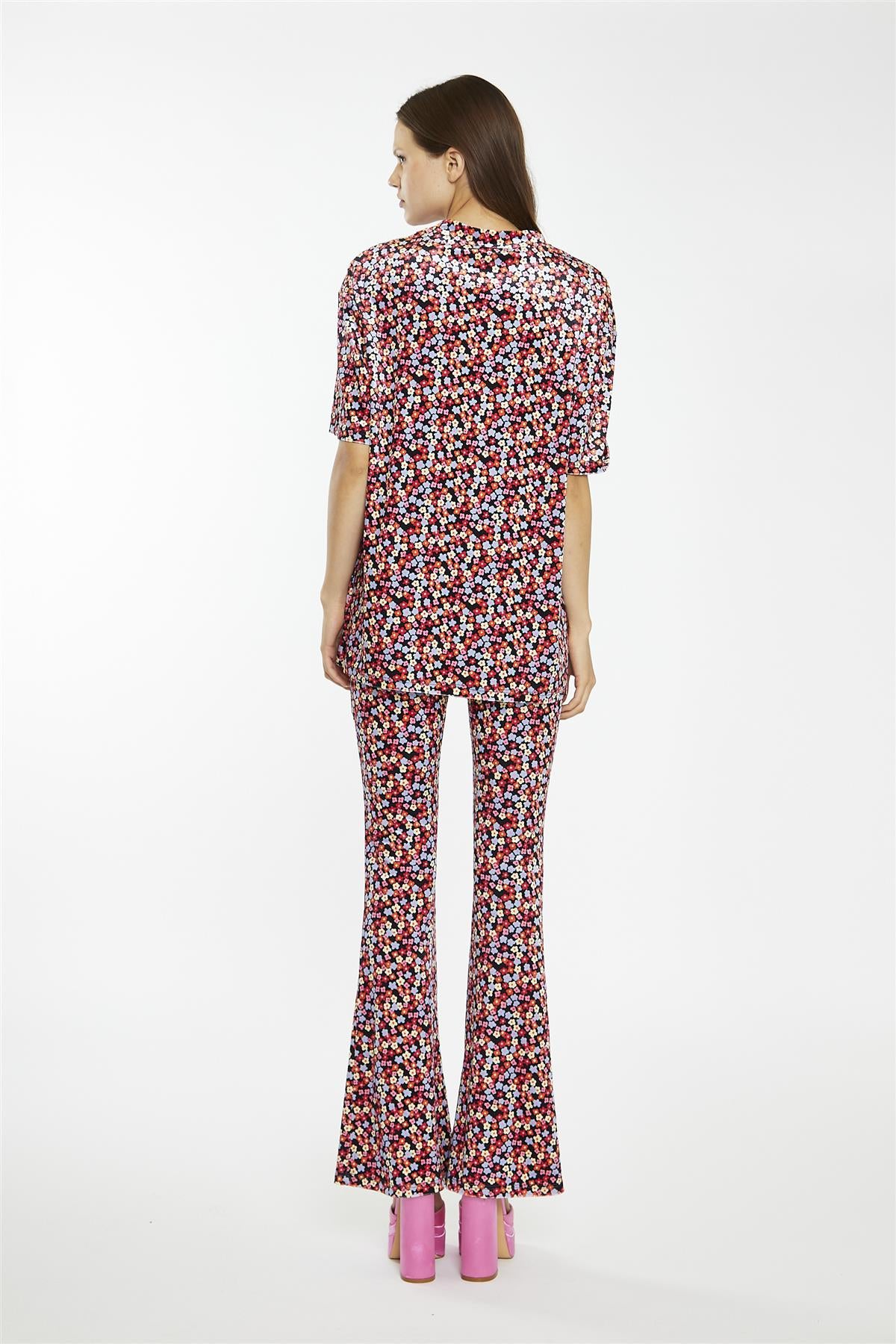 Multi-Ditsy-Velvet Flared High Waisted-Leggings