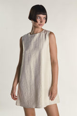 Cream Shimmer Round Neck Mini Dress