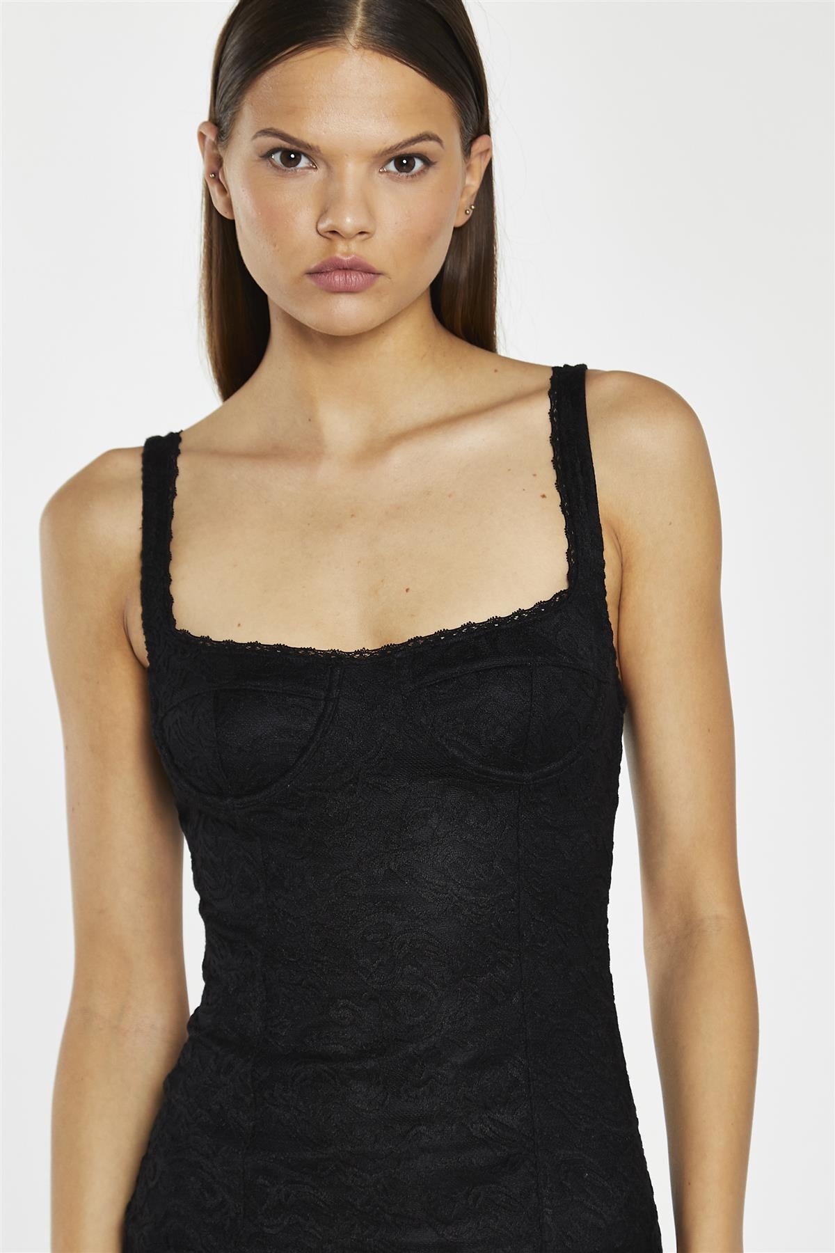 Black-Lace Corset Mini-Dress