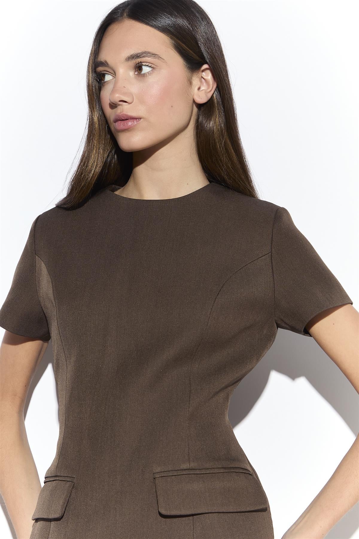 Brown Tailored Mini Dress