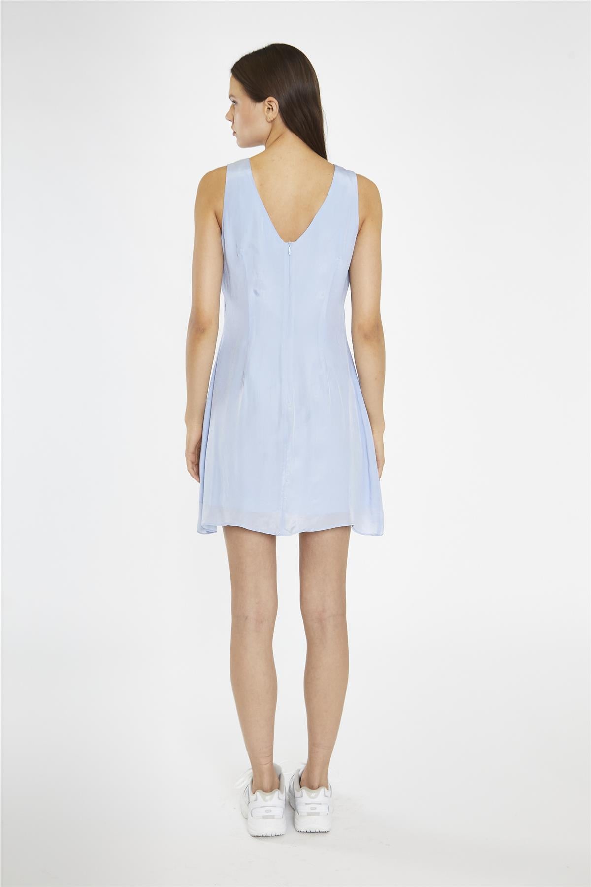 V-Neck Short Shift Dress - Light Blue
