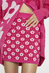 Pink Flower Check Bodycon Mini-Skirt
