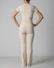 Agon Cream Short-Sleeve Top & Micro-Flare Legging Set