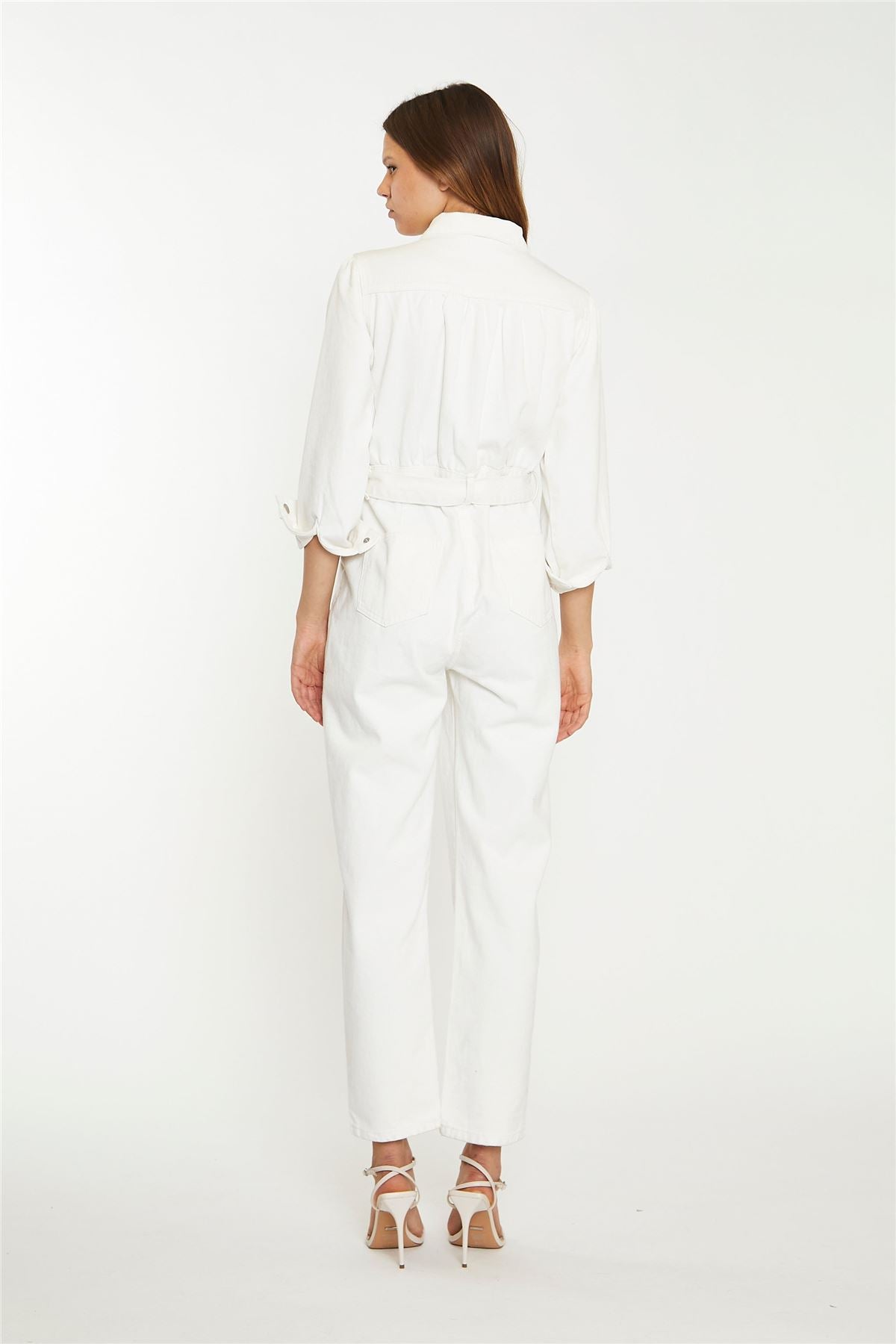 Off White Belted Denim Jumpsuit