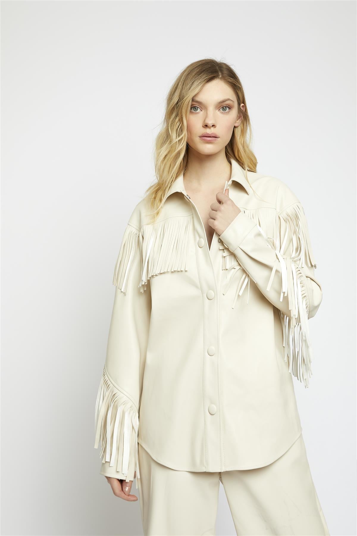Cream Pu Fringe Detail Shirt