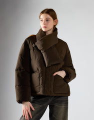 Deep Khaki Scarf Detail Padded Jacket