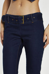 Indigo Wash Flared Denim Low-Rise-Jeans