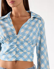 Blue Diagonal Check Button Up Shirt