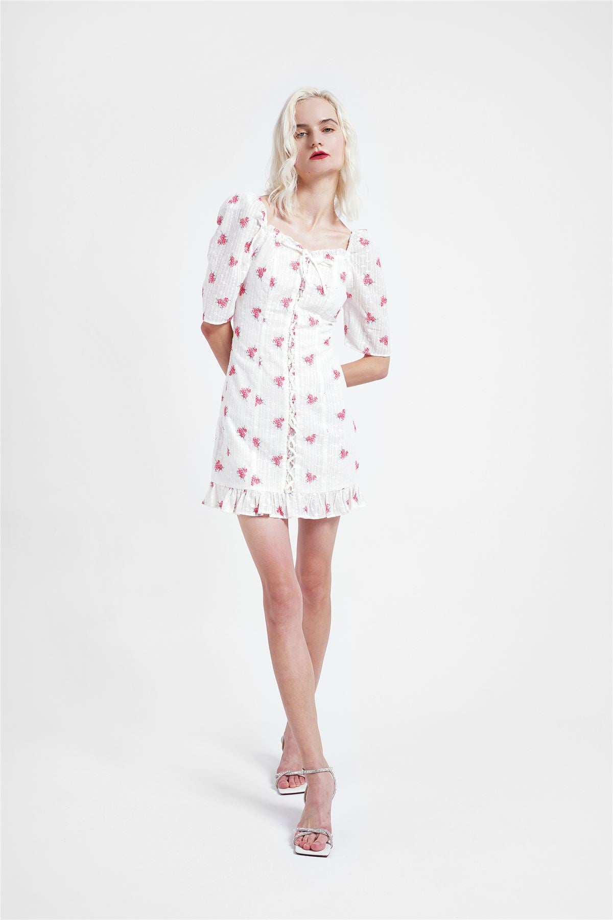 Rose Broderie Ruffle Mini-Dress