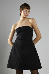 Black-Glitter A-Line Bandeau Mini-Dress