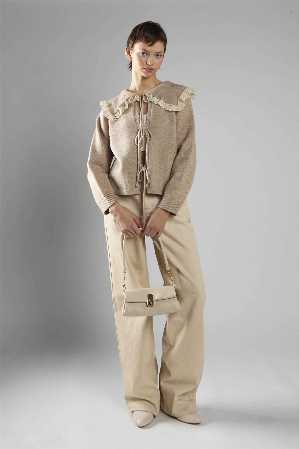 Ecru High-Waisted Straight-Leg Jeans