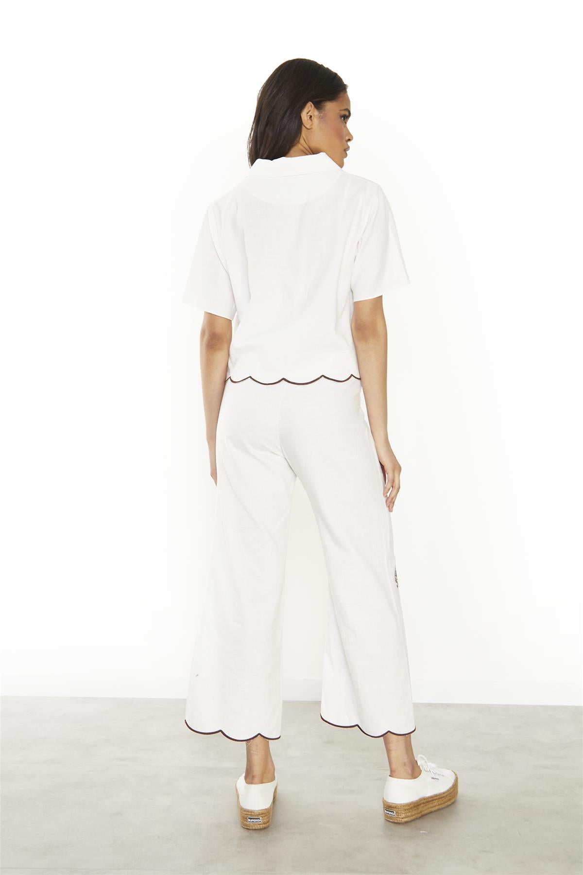 AN4183 OFF WHITE BROWN TROUSERS & LEGGINGS