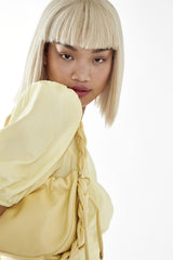 Pale-Yellow Pleated-Open-Back Mini-Dress