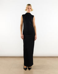 Black Cotton Mock Neck Long Dress