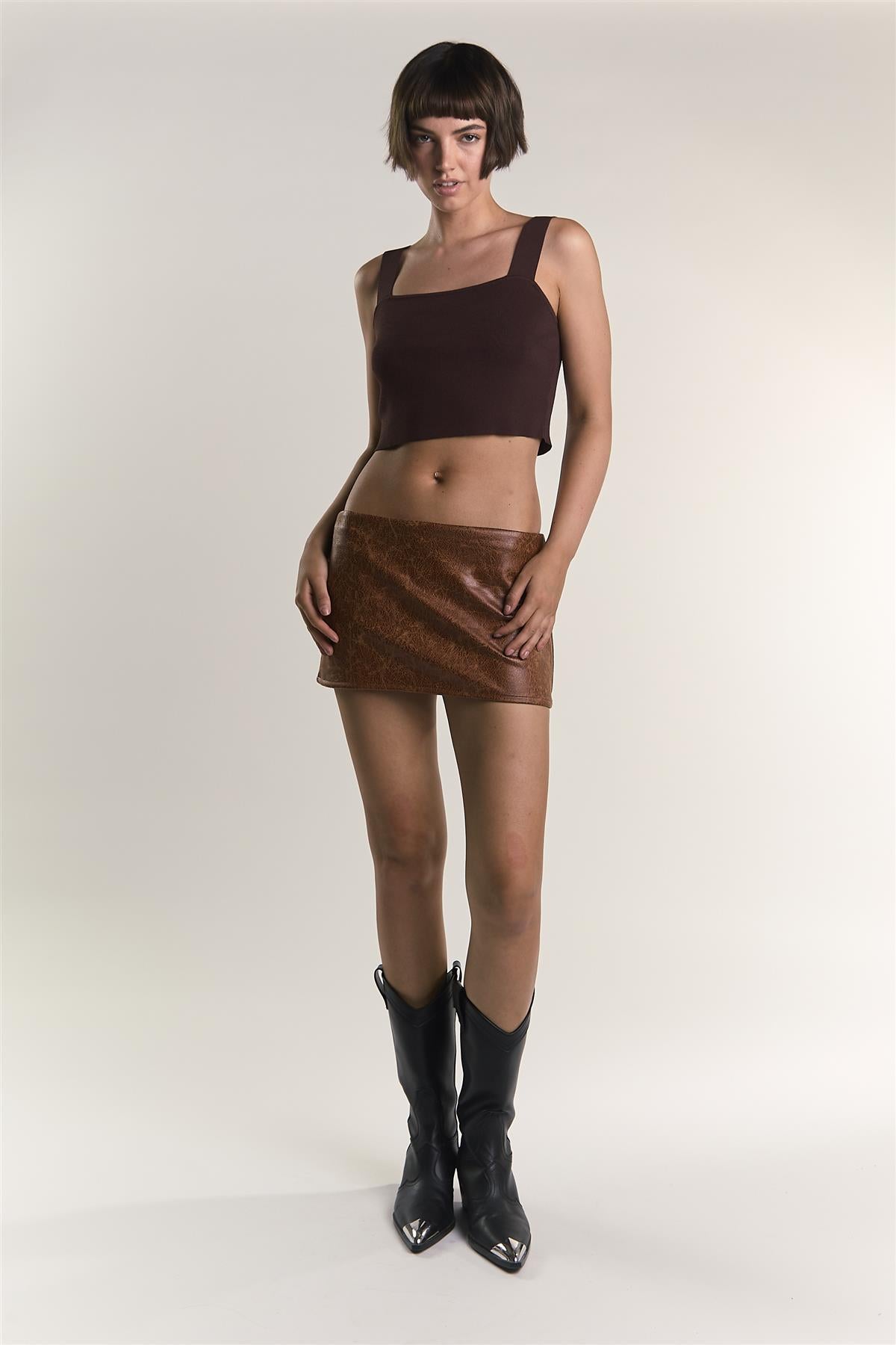 Chocolate-Brown Square-Neck-Top