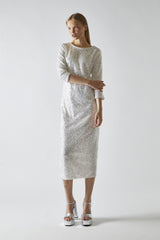 Silver-Iridescent Sequin A-Line Midaxi-Dress