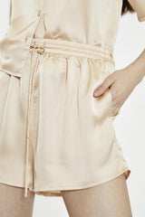 Loose High Waisted Shorts - Peach Champagne Sateen