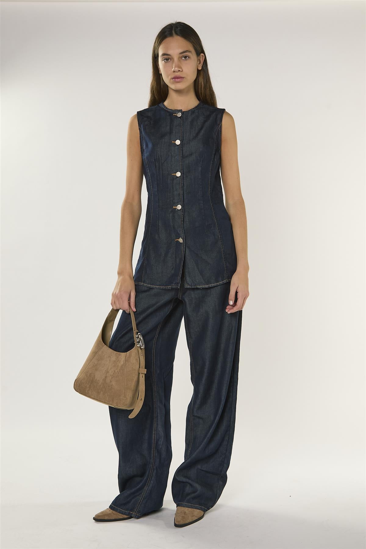 Dark Indigo Denim Sleeveless Blouse