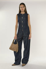 Dark Indigo Denim Sleeveless Blouse