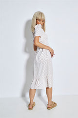 White Pink Cluster Side Split Midi Dress