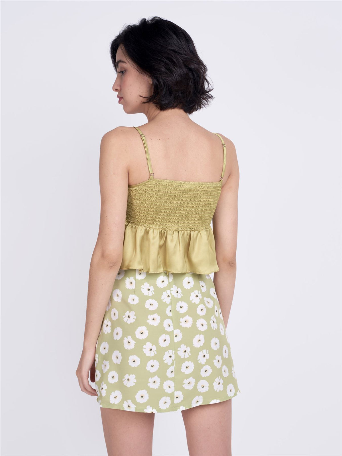 Olive Green Flower Mini Skirt