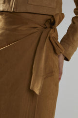Angled Hem Midi Wrap Skirt - Camel