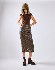 Deep Brown Open Square Back Cap-Sleeve Top