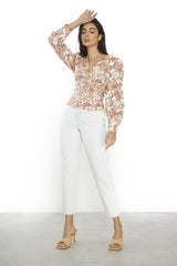 Multi-Sunflower V-Neck Button Up-Top