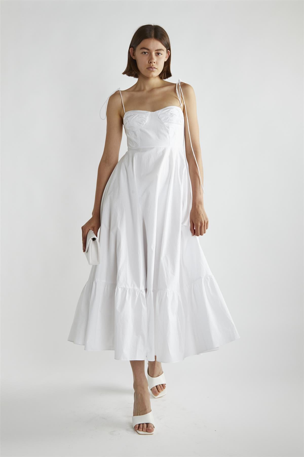 White Scoop-Neck Midi-Dresses