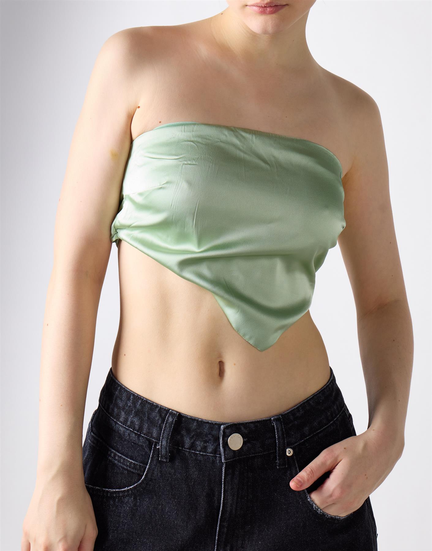 Sage Green Sateen Badana Strapless Top
